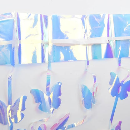 BRAVESHINE Iridescent Hanging Butterfly Foil Fringe Curtain - 2 Pack 3.2x6.6ft Holographic Party Streamers Backdrop for Bridal Shower/Mermaid/Frozen/Fairy/Princess/Butterfly Birthdays Decorations