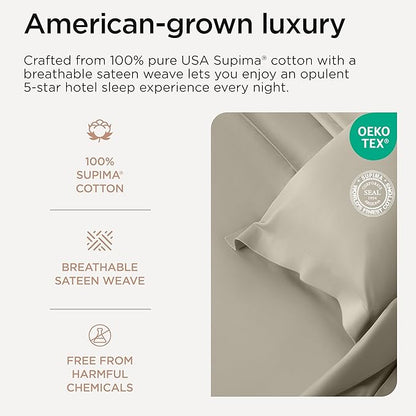 Threadmill Luxury Full Size Sheets for Full Size Mattress, 1000 Thread Count Supima Cotton Sheets for Full Mattress, 5-Star Hotel Quality 4 Piece Bed Sheets with Extra Deep Pocket, Taupe