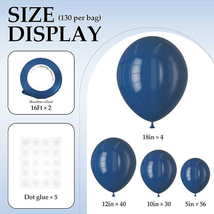 130PCS Navy Blue Balloons, Latex Balloons Different Sizes 18/12/10/5 Inch, Helium Balloons with Ribbon, Party Balloon Set for Birthday Wedding Graduation Anniversary Baby Shower Decoration