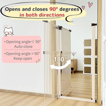 Lumizone Extra Tall Cat Gate 61.02" High Pressure Mounted Extra Wide 38.39"-42.51" (17Sizes) 1.37" Gap No Drilling Auto-Close Tall Pet Gate for Dogs (Cream, 38.39"-42.51" W)