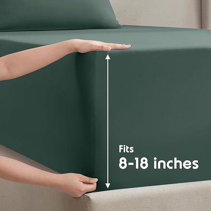 Nestl Short Queen Sheet Set - 1800 Ultra-Soft Microfiber - Double Brushed - Deep Pockets - Easy Fit - 4 Piece Set - Bed Sheets (Short Queen, Forest Green)