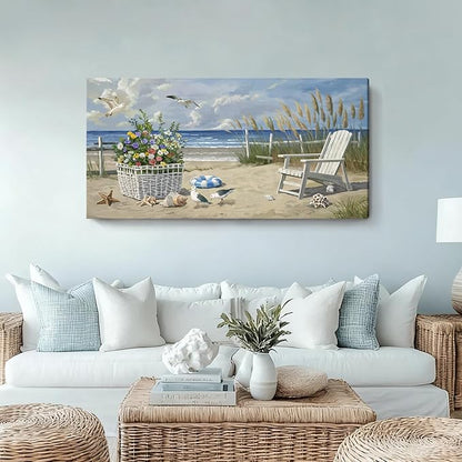 ARTZON Beach Scene Wall Art – Relaxing Large Blue Tropical Nature Sunshine Seascape Picture Modern Summer Coastal Canvas Print Decor for Living Room, Bedroom, 48x24 Inch