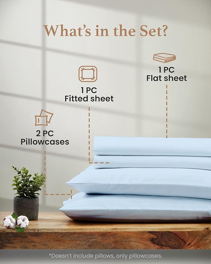 Good Sleep Bedding Cal King Sheet Set - 100% Egyptian Cotton Sheets California King Size, 4Pc, 1000 TC, California King Sheets, Soft, California King Sheet Sets Deep Pocket Fits Upto 16" - Light Blue