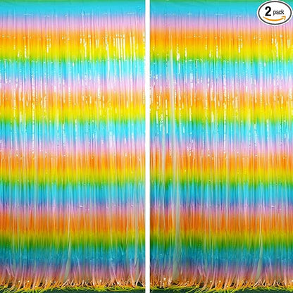 BRAVESHINE Colourful Tinsel Fringe Curtains - 2Pcs 3.2x8.2ft Holidays Photo Booths Streamers Backdrop for Christmas/New Years/Princess/Pastel/Girl/Unicorn/Birthday/Bridal Shower Party Decorations