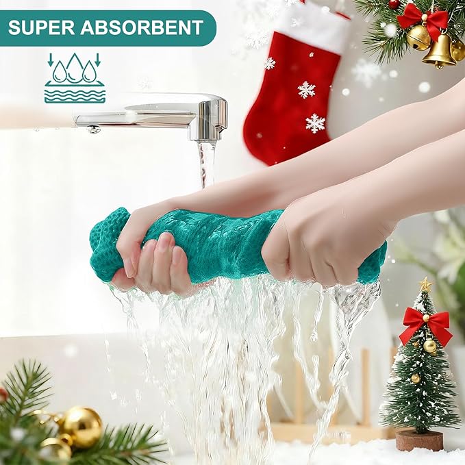 Homaxy 100% Cotton Kitchen Towels and Dishcloths Set, 12 x 12 Inches and 13 x 28 Inches, Set of 16 Bulk Kitchen Towels Set, Ultra Soft Absorbent Dish Cloths for Washing Dishes, Teal
