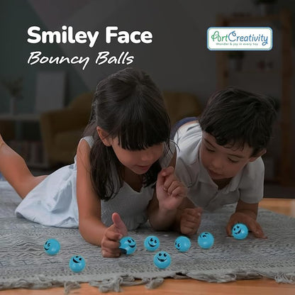 ArtCreativity Glow in the Dark Light Blue Smiley Face Bouncing Balls - Bulk Pack of 36 - 1 Inch High Bounce Bouncy Balls for Kids, Glowing Party Favors and Goodie Bag Fillers for Boys and Girls