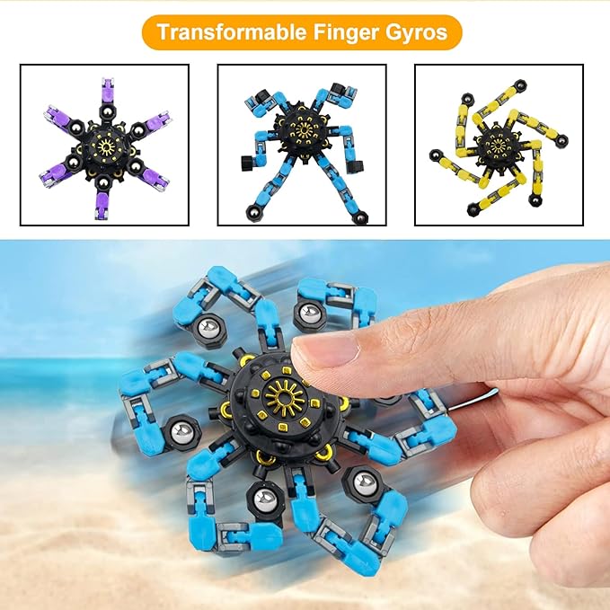 60PC Transformable Fidget Spinner for Kids,Deformable Chain DIY Robot Spinner Sensory Toy, Stress Relief Fingertip Gyros Fidget Toys Birthday Party Favors for Kids Gifts