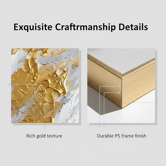 Hand-Painted Black and White Abstract Oil Painting on Canvas for Entrance-Hall, Framed Gold Wall Art for Living Room,Large 3D Wall Picture for Bedroom Kitchen Home Decoration 24x48inch