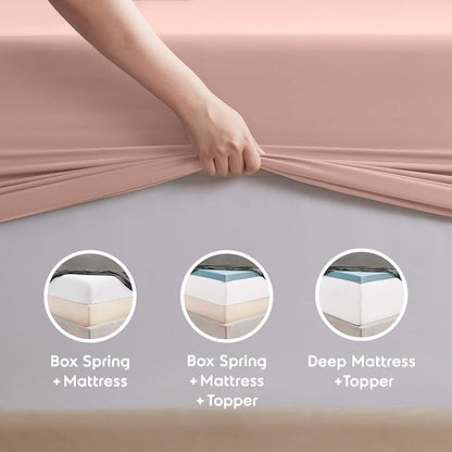 Nestl Full XL Sheet Set - Luxury 1800 Ultra-Soft Microfiber Full Extra Long Bed Sheets - Double Brushed - Deep Pockets - Easy Fit - 4 Piece Set - Bedding Sheets & Pillowcases (Full XL, Peach Beige)