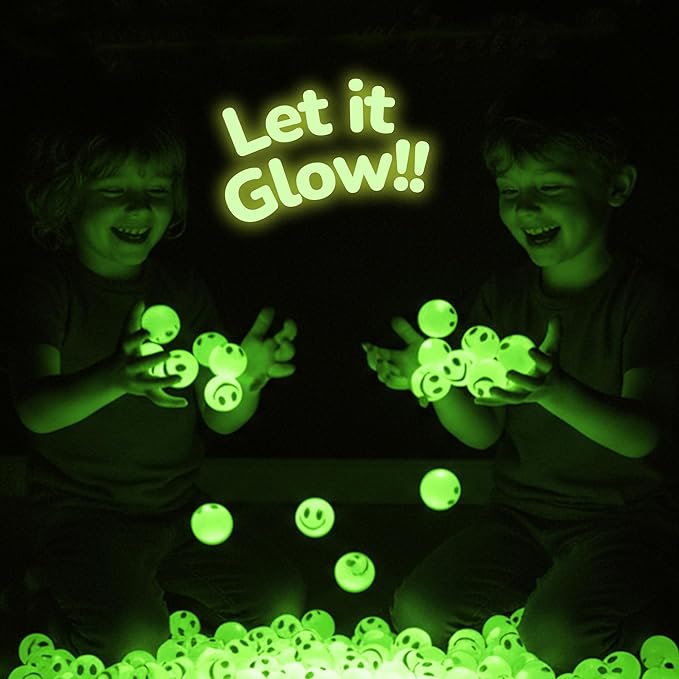 ArtCreativity 36 PCS Glow in The Dark Smile Face Green Bouncy Balls - Bulk Pack of 36, 1 Inch High Bounce Balls for Kids, Christmas Party Favors, Goodie Bag Stuffers for Boys and Girls