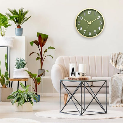 Wall Clocks Battery Operated 10 inch Modern Wall Clock,Silent Non Ticking Wall Clock for Living Room Bedroom Kitchen Office Classroom Decor (Green Gold)