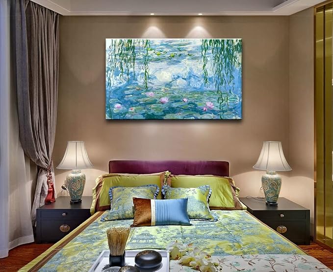 Large Water Lilies by Claude Monet Canvas Wall Art Famous Painting - Classic Canvas Art Wall Decor Picture Print with Framed for Home Office Wall Decor-24" x36"