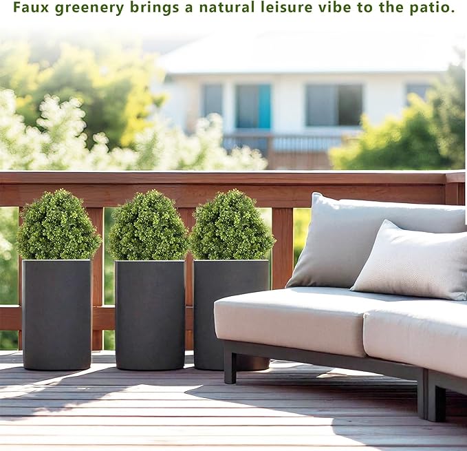THE BLOOM TIMES 2ft Faux Boxwood Plants Outdoor Set of 2, 24" Tall UV-Resistant Artificial Evergreen Topiary Ball, Fake Potted Greenery Bushes & Shrubs for Front Porch Planter, Patio Outside Decor