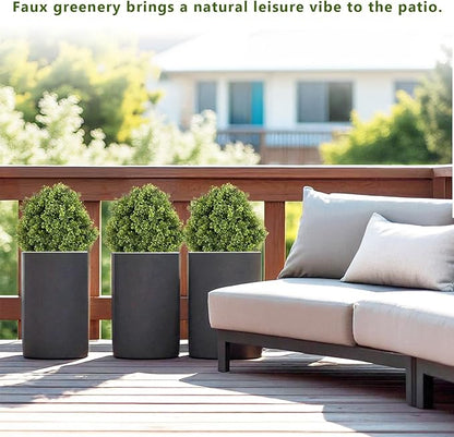 THE BLOOM TIMES 2ft Faux Boxwood Plants Outdoor Set of 2, 24" Tall UV-Resistant Artificial Evergreen Topiary Ball, Fake Potted Greenery Bushes & Shrubs for Front Porch Planter, Patio Outside Decor