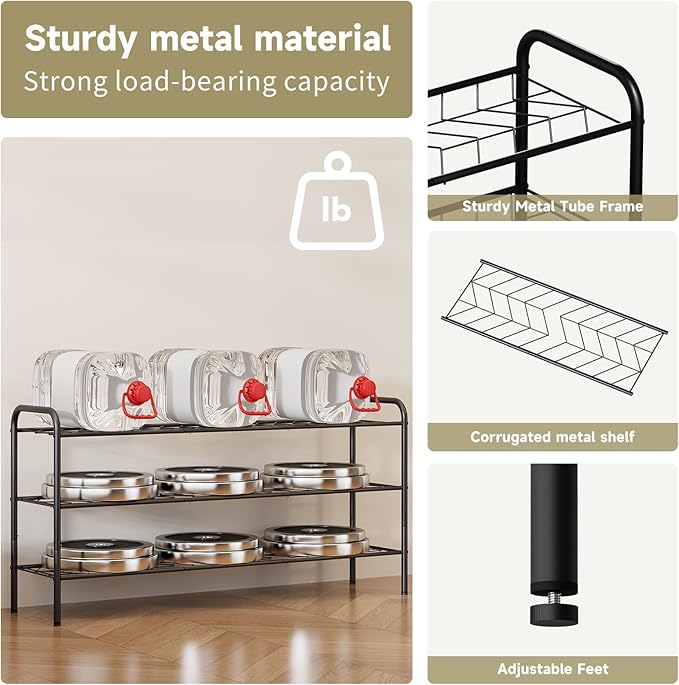 3-Tier Metal Shoe Rack, Free Standing Shoe Storage Rack for Entryway, Closet and Hallway (Black, 3-Tier-Long)