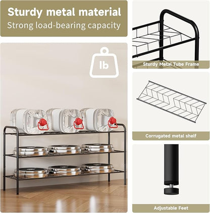 3-Tier Metal Shoe Rack, Free Standing Shoe Storage Rack for Entryway, Closet and Hallway (Black, 3-Tier-Long)