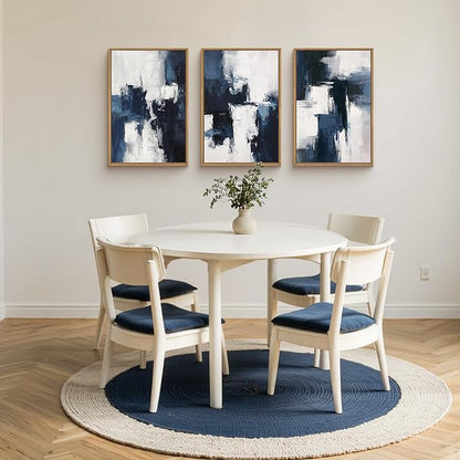 HLNIUC Navy Blue Abstract Wall Art Set of 3, Gray White Modern Neutral Art Decor(24x36), Minimalist Brush Strokes Wall Painting, Dark Geometric Textured Canvas Prints for Living Room, Bedroom, Office