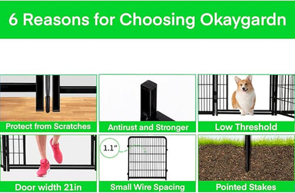 Garden Fence 40 inch High, Dog Fence Outdoor for Yard, 21" Wide Low Threshold Gate, Fencing for Garden Beds, Garden Fence Border,Animal Barrier Fence, Rabbit Fence, 8 Panels Total 17.7 Ft(L)