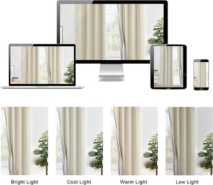 XWZO 100% Blackout Curtains - Heat and Full Light Blocking Drapes with Black Liner for Bedroom/Laundry Room, Grommet Top Window Panels with Tiebacks, Beige, W60 x L84, Set of 2