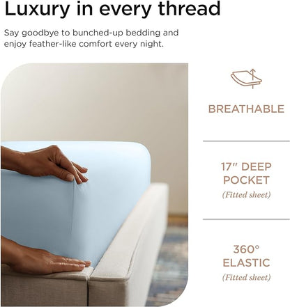 Threadmill Supima King Size Sheets, 1000 Thread Count, 4 Piece American Luxury Bed Sheets for King Mattress, 5 Star Hotel Quality Cotton Sheets with Elasticized Extra Deep Pocket, Light Blue
