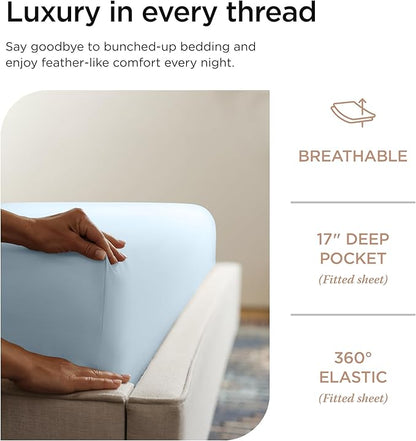Threadmill California King Certified American Supima Cotton Sheets - 1200 Thread Count Hotel Quality 4 Piece Luxury Bed Set With Elasticized Extra Deep Pocket, Light Blue