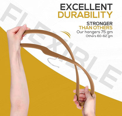 50 Pack New Premium Quality Velvet Hangers Ultra Thin Non Slip Adult Felt Space Saving Hangers for Closet Heavy Duty Coat Pants Jackets Dress Hangers 360° Swivel Hook Hold Upto 10 lbs Bronze