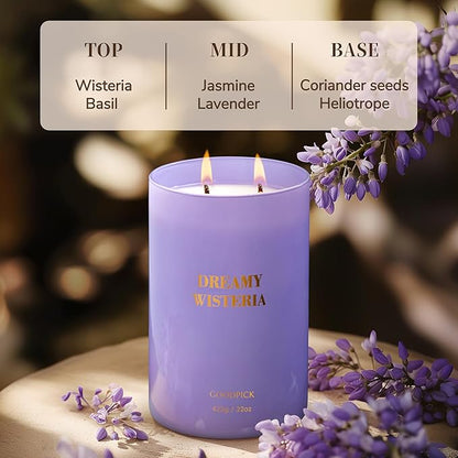 Goodpick Scented Candles, Wisteria Lavender Gifts for Women, Soy Candles for Home Scented, 22oz Long-Lasting Highly Scented