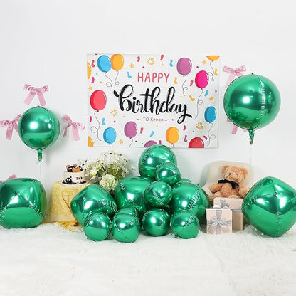 12Pcs Green Round Foil Balloons, 22" 15" 10" 4D Helium Ball Balloon, Metallic Green Foil Balloon for Birthday Graduation Wedding Anniversary New Year Eve Disco Prom Party Decorations