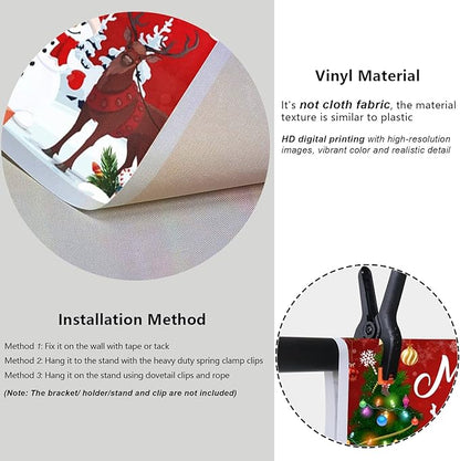 YongFoto Merry Christmas Backdrop 8x6.5ft Snowman Christmas Tree Santa Clause Elk Photography Background Happy New Year Xmas Eve Family Party Banner Room Decorations Photoshoot Wallpaper Photo Booth