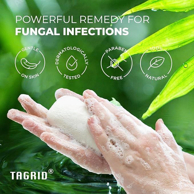 TAGRID Antifungal Soap Treatment for Body: Antibacterial Tea Tree Soap Suitable for Athletes' Post-workout rinse - Treatment for Jock Itch, Ringworm, Folliculitis, Tinea Versicolor, and Fungal Acne.