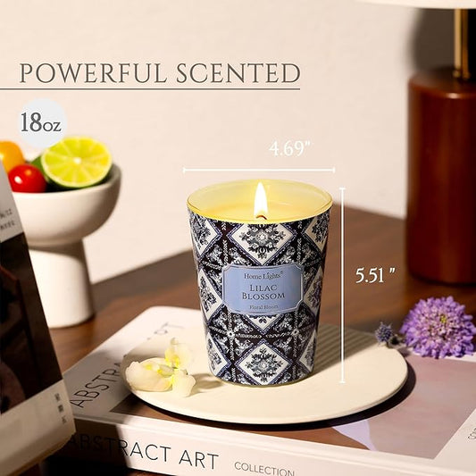 HomeLights 1-Wick Candles for Home Scented - 6.7oz Soy Wax Blend Candle Long-Lasting Fragrance, Bohemian Natural Textures Home Decor and Housewarming Gifts, Lilac Blossom