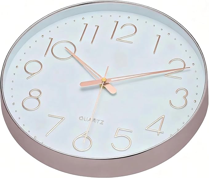 MEIRED Wall Clock 12 Inch Silent Non Ticking Battery Operated Round Wall Clock Modern Simple Style Decor Clock for Home/Office/School/Kitchen/Bedroom/Living Room, Rose Pink and White