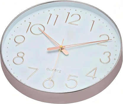 MEIRED Wall Clock 12 Inch Silent Non Ticking Battery Operated Round Wall Clock Modern Simple Style Decor Clock for Home/Office/School/Kitchen/Bedroom/Living Room, Rose Pink and White