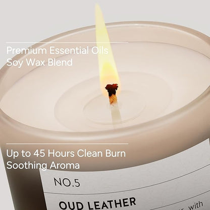 Oud & Leather Scented Candle, 11oz Aromatherapy Soy Wax Candles for Home Scented, Long Lasting, Oud Leather Scent for Home, Gifts for Men, Women, Friends, Teacher, Relaxation & Stress Relief