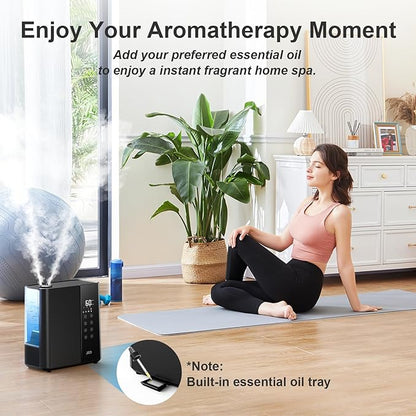 JRD Warm & Cool Mist Humidifiers for Bedroom 5L, Quiet Ultrasonic Air Humidifier Fast Symptom Relief, 50H Runtime, Oil Diffuser, 12H Timer, 7 Color Light for Large Room, Office, Baby, Plants-Black