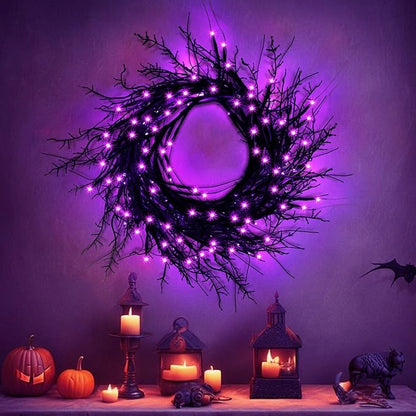 9 Ft 54 LED Halloween Willow Vine Twig Decor Garland Waterproof Battery Operated Halloween Decorations for Home Wall Mantle Fireplace Decor