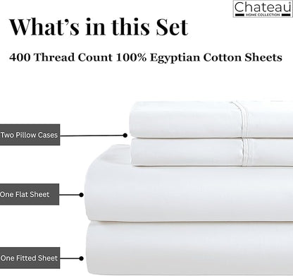100% Egyptian Cotton Sheets King Size Sheets Set With Fully Elasticated Fitted Sheet & Pillowcase Sets, 400 Tc Hotel Collection Deep Pocket King Sheet Set, No Pill Soft Breathable Luxury White Bedding