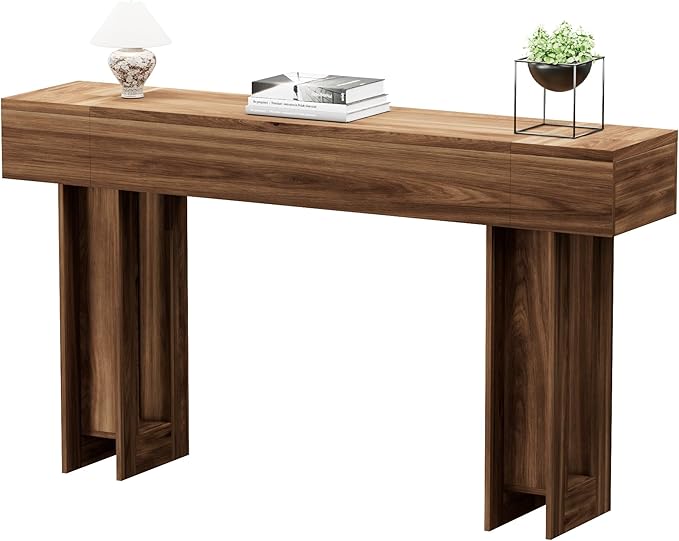 63 Inch Long Console Table, Narrow Rectangular Sofa Table Behind The Couch, Farmhouse Entryway Table for Entrance, Hallway, Living Room (Brown)