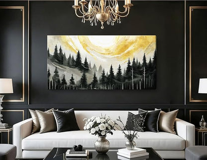 ARTZON Oversized Abstract Canvas Wall Art- Modern Black Gray Yellow Forest Picture Print Pine Trees Landscape Nature Horizontal Minimalist Artwork for Living Room Bedroom Office Decor 58"x29"