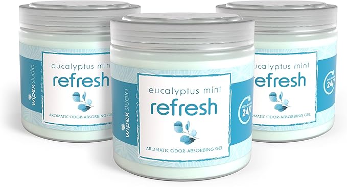 Wipex Odor Eliminator for Home - Eucalyptus & Mint Odor Absorber, 15 Oz Gel Jar, Long-Lasting Freshness, Ideal for Rooms, Offices, and Yoga Studios, Effective Odor Eliminator, 3Pk