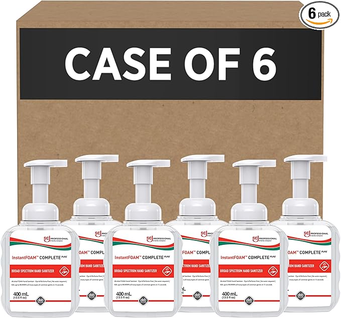 SC Johnson Professional InstantFOAM Complete PURE Foaming Hand Sanitizer, 400mL Pump, 6 Pack, for Professional Use Only