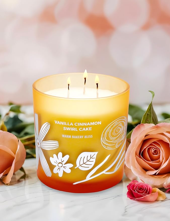 Vanilla Cinnamon Swirl Cake 3-Wick Soy Scented Candle for Home, 14.5 oz Large | Bakery Scented Candle | Long Lasting Aromatherapy Candles | Gift for Women & Men Housewarming