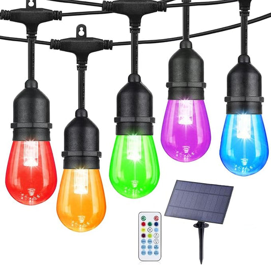Solar Outdoor String Lights 48FT, Dimmable RGB Patio Lights with 8 Lighting Modes, Shatterproof Bulbs, Waterproof Commercial Grade String Lights for Garden, Yard