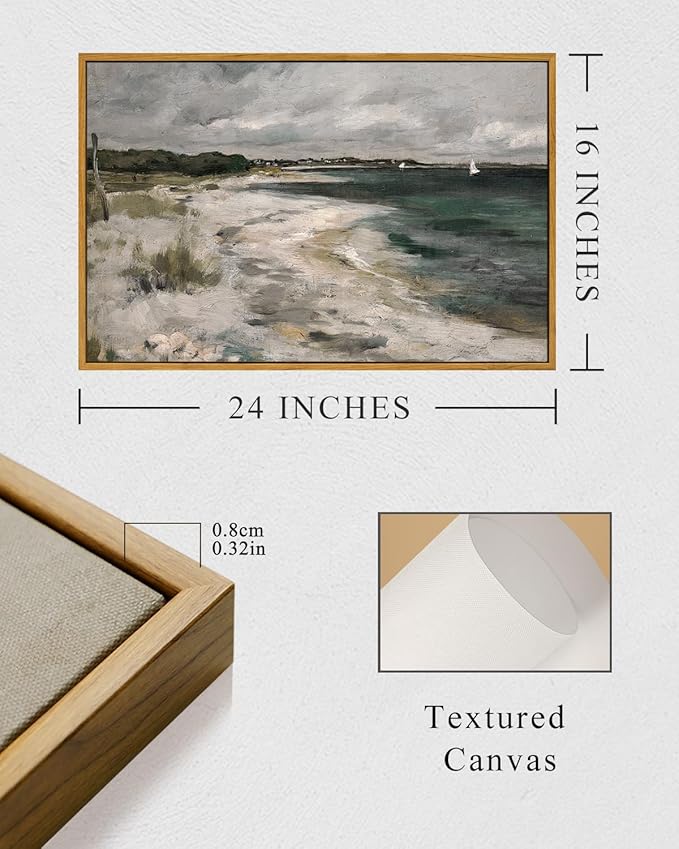 InSimSea Framed Canvas Wall Art Vintage Decor, Room Decor Large Coastal Seaside Scenery Wall Decor, Retro Paintings Home Decor, Classical Art Prints for Living Room, Bedroom, Office, 16"x24"