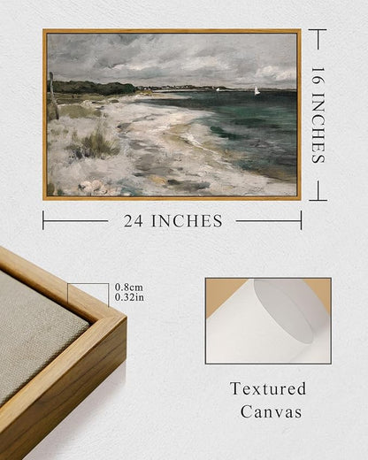 InSimSea Framed Canvas Wall Art Vintage Decor, Room Decor Large Coastal Seaside Scenery Wall Decor, Retro Paintings Home Decor, Classical Art Prints for Living Room, Bedroom, Office, 16"x24"
