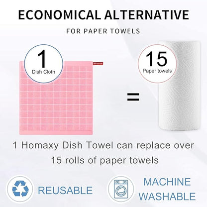 Homaxy 100% Cotton Terry Kitchen Dish Cloths, Ultra Soft and Absorbent Dish Towels for Kitchen, Suitable for Drying and Washing Dishes, 18 Pack, 12 x 12 Inches, Pink
