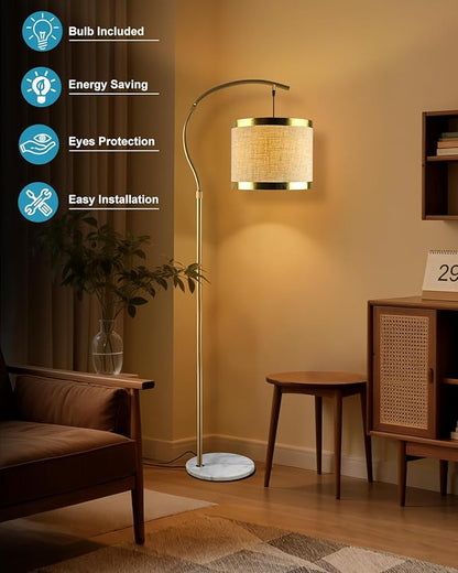 Lightdot 64.9IN Gold Arc Floor Lamp, Modern Floor Lamps for for Wedding/Party, Standing Lamp with Linen Shade, Tall Floor Lamp Living Room/Bedroom (Bulbs Included)
