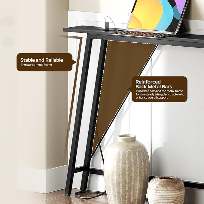 78.7" Couch Table Behind Sofa, Narrow Console Table with Outlet, Skinny Sofa Tables Narrow Long, Long Entryway Tables for Hallway, Entryway, Living Room, Black CT205UBB