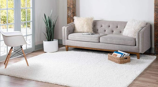 Unique Loom Solid Shag Collection Area Rug (8' Square, Snow White)