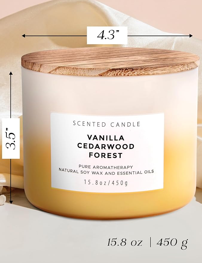 Vanilla Cedarwood Forest 3-Wick Soy Scented Candle, 15.8 oz | Warm Vanilla Woods Candle with Cedar, Balsam, Clove & Jasmine | Winter Aromatherapy Candle for Home, Clean Burning